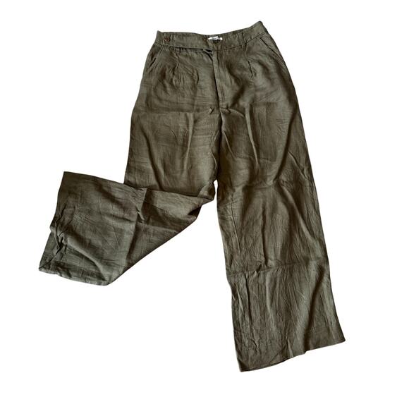 Madewell Harlow Wide-Leg Pants 100% Linen Olive Women's Size 8 - Picture 6 of 7